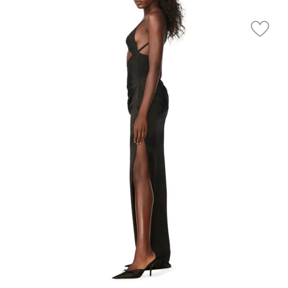 Hervé Léger x Law Roach Draped Cutout Silk Column Gown in Black - Picture 2 of 3